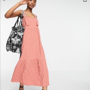 ASOS DESIGN Overalls midi sundress With  bubble texture in pink
